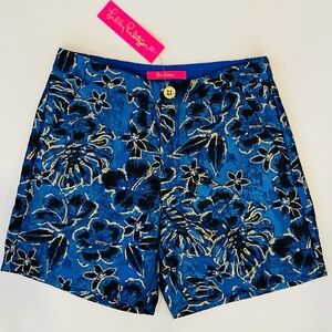 Lilly Pulitzer Callahan Highrise Shorts Twilight Floral Brocade Blue Grotto 00